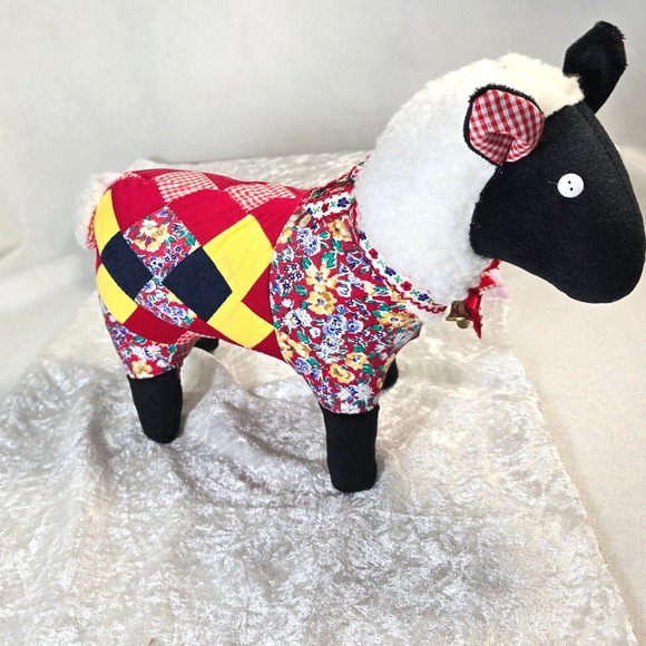 70s/80s VTG  Patchwork Quilted Stuffed Sheep Lamb Folk Art Primitive Decor 12" - Picture 2 of 11